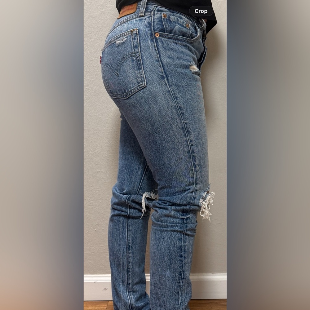 Slim Straight Distressed Light Blue Men's Jeans - Picture 16 of 16